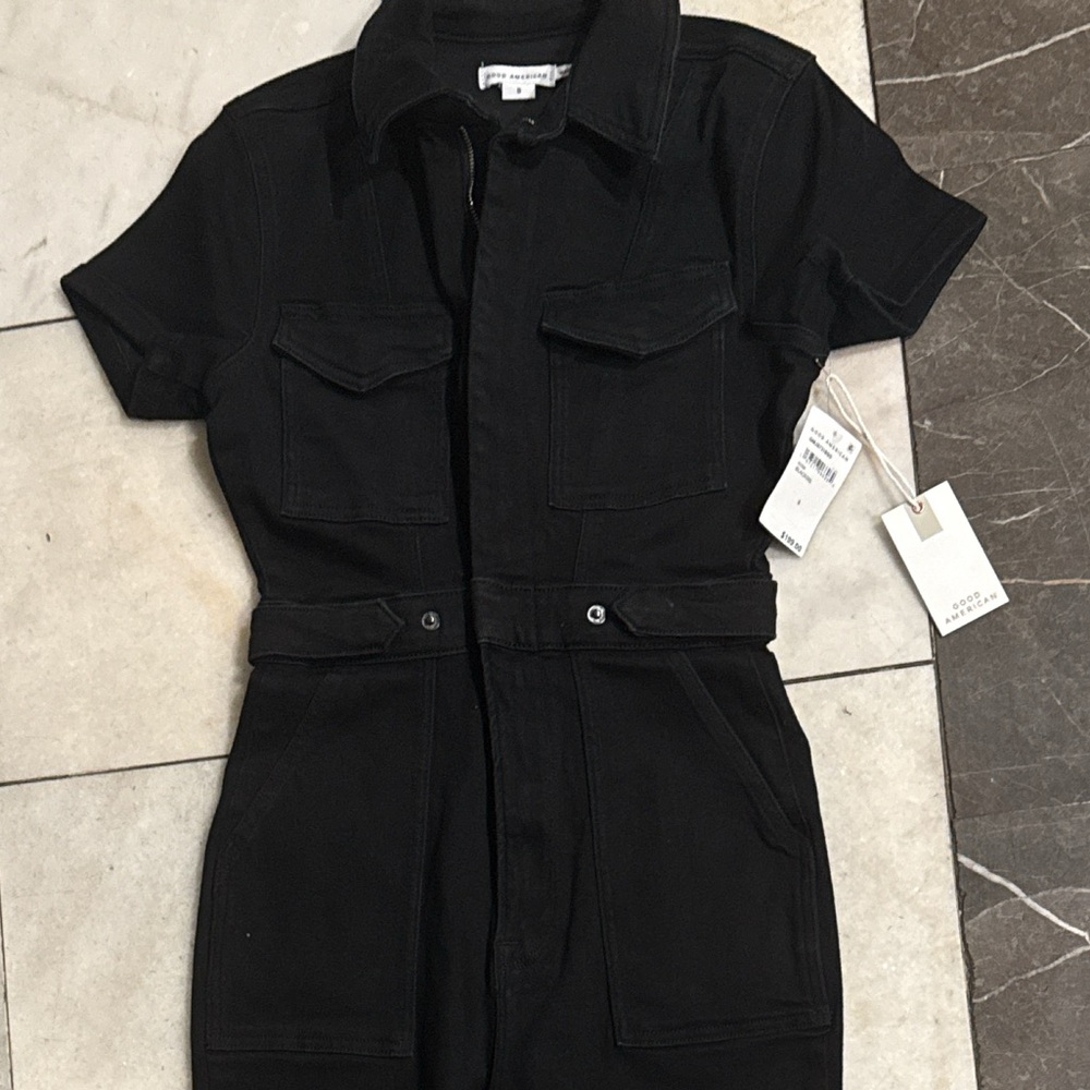 Good American Black Short-Sleeve Utility Jumpsuit